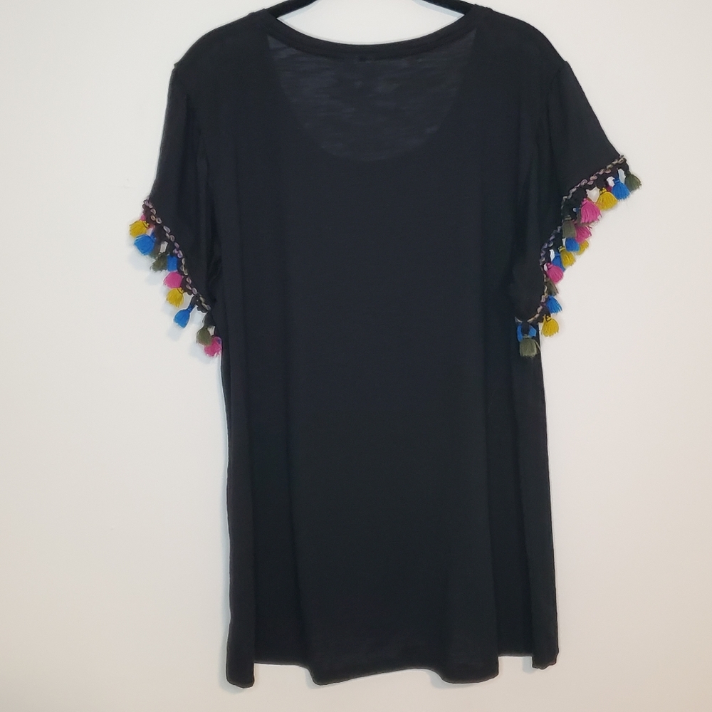 C est 1946 tassel short sleeve top black XL - Picture 5 of 9